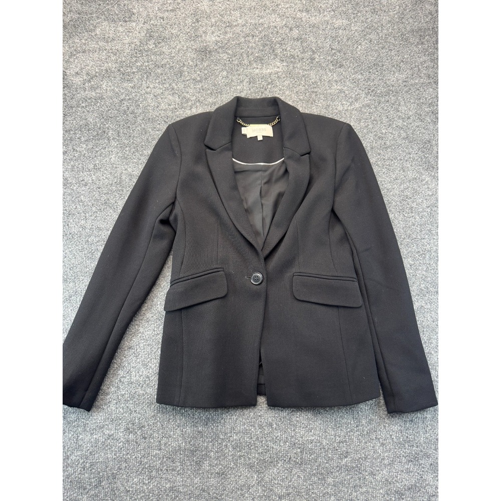 Hobbs London Blazer Jacket Womens 2 Black Lined Single-Breasted Office Career